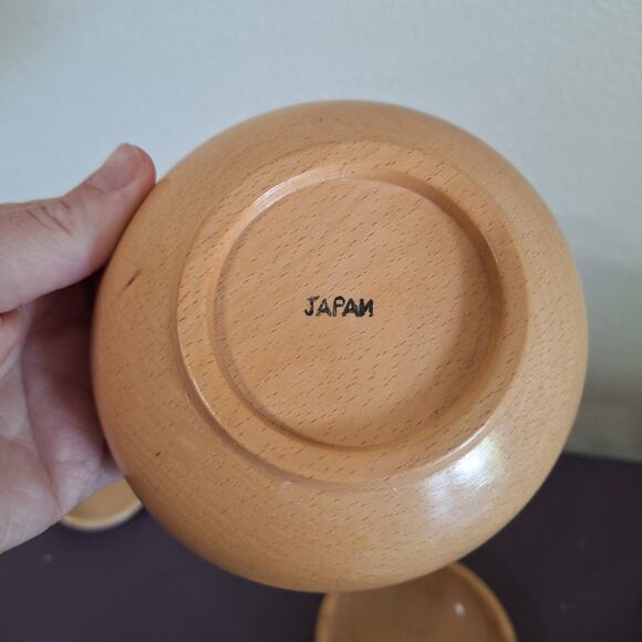 Vintage wood soy sauce rice bowl set of 8 made in Japan - Picture 6 of 7